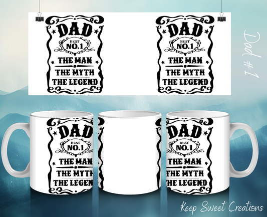 #1 Dad coffee mug with bold black lettering – white ceramic mug with humorous message, perfect Father’s Day or birthday gift for dads