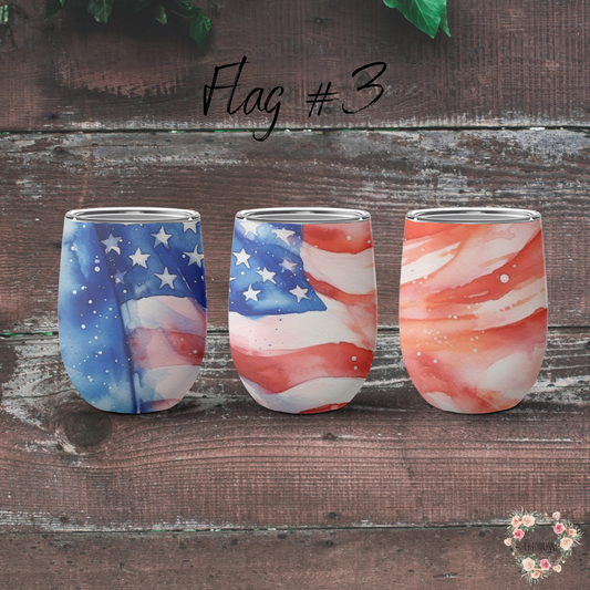 Flowing American Flag Tumbler – Patriotic Waving Flag Design (Flag #3)