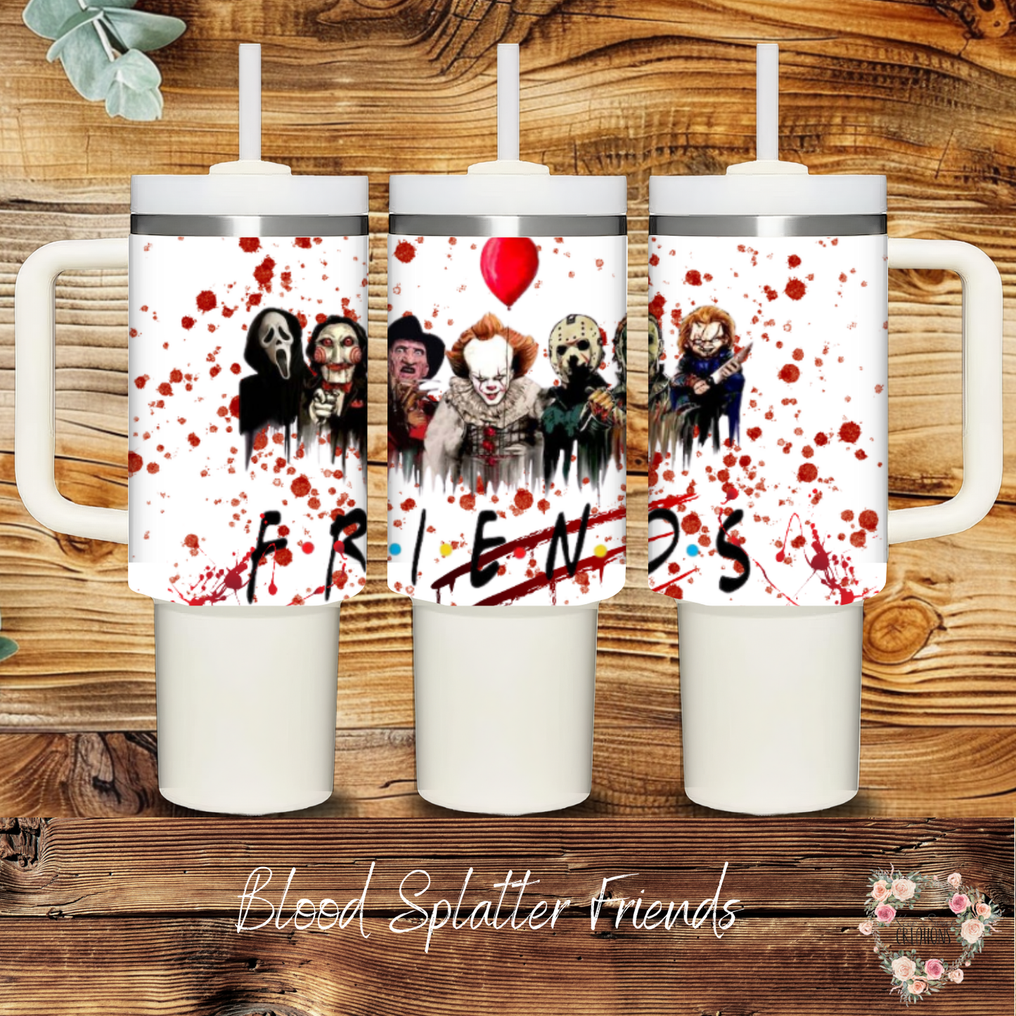 Blood Splatter Friends Horror Tumbler – Killer Friendship Drinkware