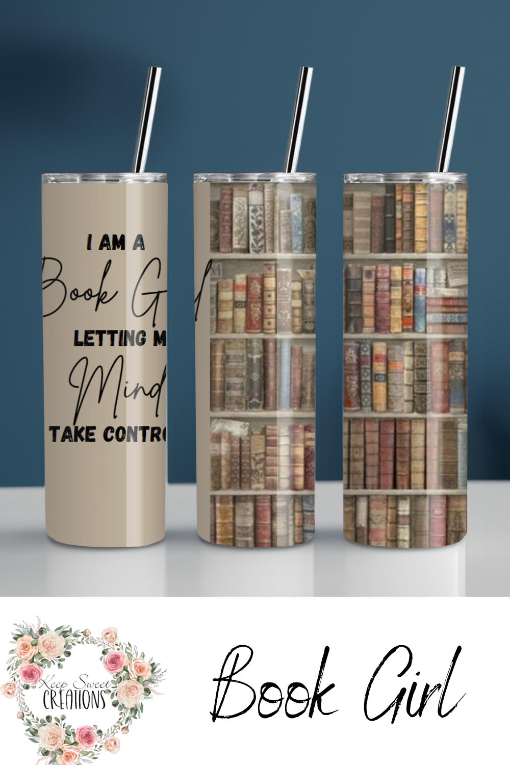 Book Girl Tumbler – Vintage Bookshelf Literary Gift
