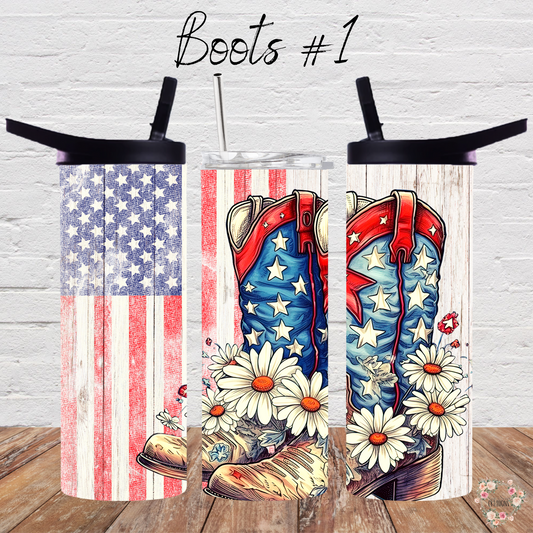 Patriotic Cowboy Boot Tumbler – American Flag Western Design (Cowboy Boots #1)