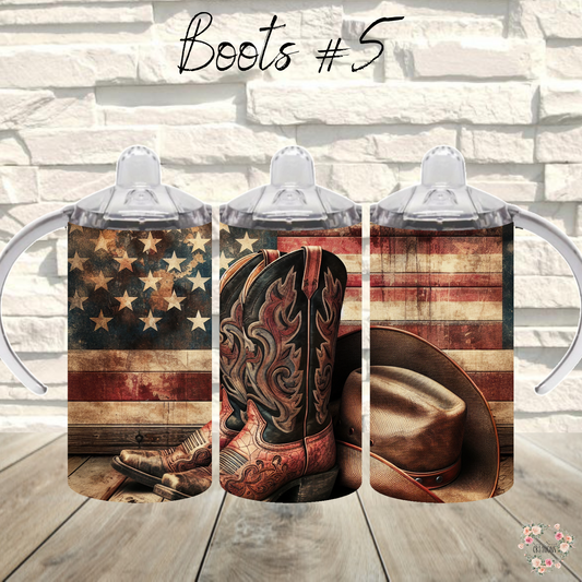 Patriotic Cowboy Boot Tumbler – Rustic Hat & Distressed Flag Design (Cowboy Boots #5)