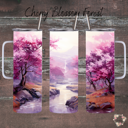 Cherry Blossom Forest handle tumbler – floral spring drinkware
