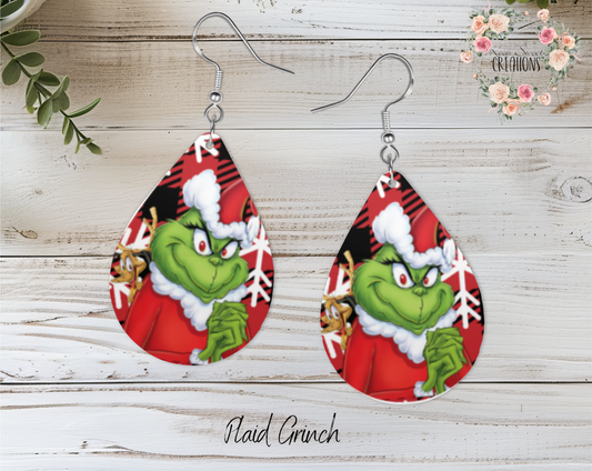 Christmas Teardrop Earrings – Festive Holiday Earrings | Funny Green Character Earrings for Christmas Lovers
