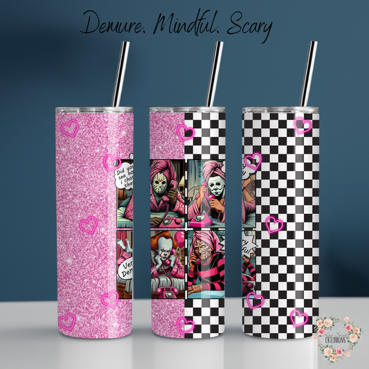 “Did You See How I Chased Them?” Horror Glam Tumbler – Creepy Cute Drinkware