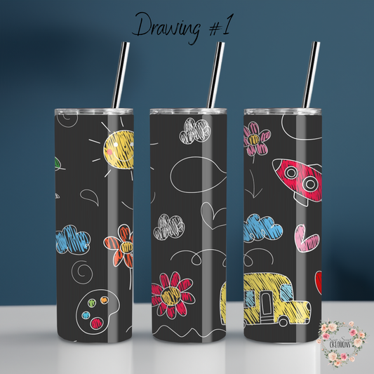 Teacher Tumbler – Chalkboard & Notebook Drawing Designs