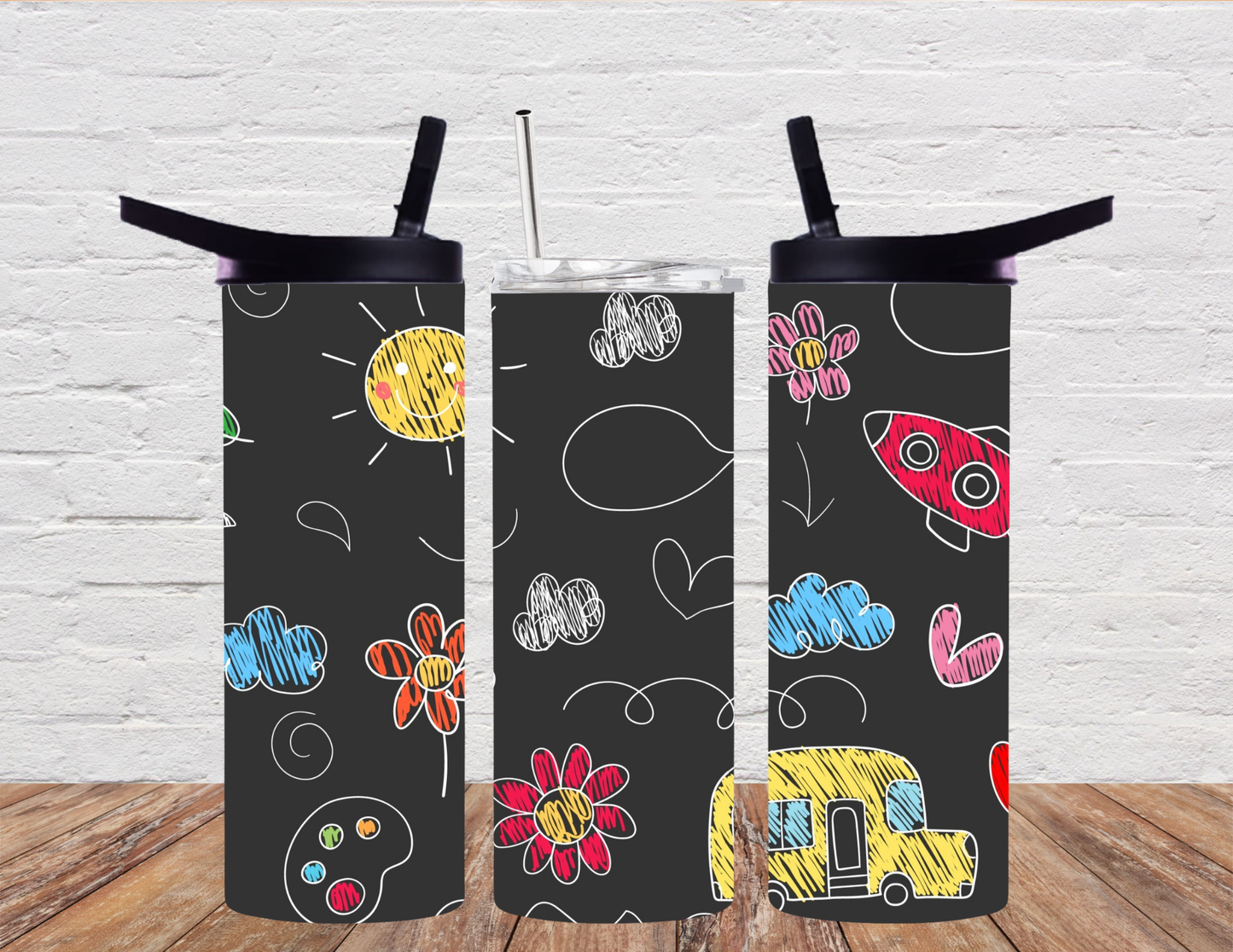 Teacher Tumbler – Chalkboard & Notebook Drawing Designs