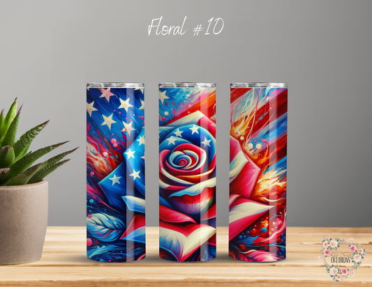 Rustic American Floral Tumbler – Bold Patriotic Flowers (Floral #10)
