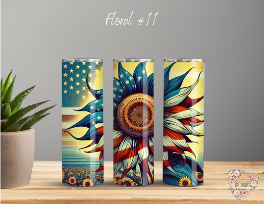 Sunflower Patriotic Tumbler – Floral Flag Design for American Spirit (Floral #11)