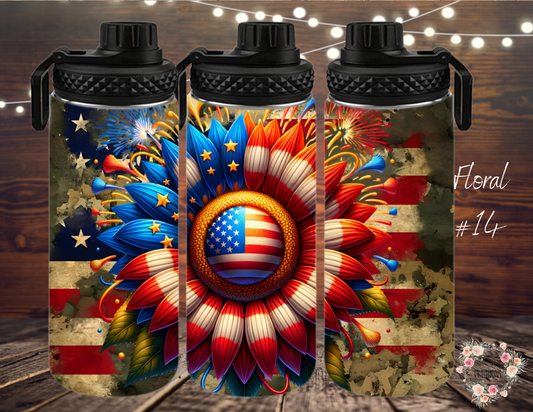 Patriotic Sunflower Tumbler – Bold Red, White & Blue Cup (Floral #14)