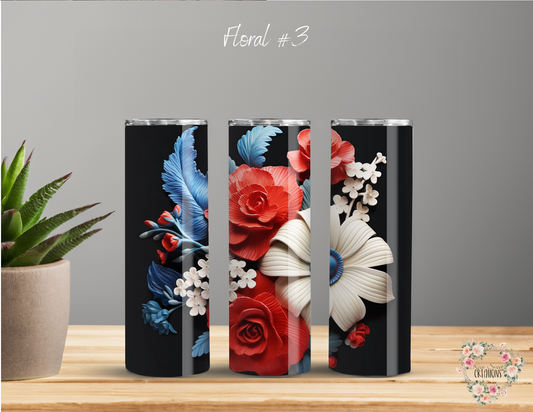 Red, White & Blue Flowers | Patriotic USA Drinkware - (Floral #3)