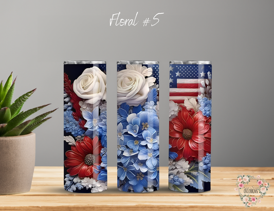 Red, White & Blue Patriotic Flowers | USA Drinkware - (Floral #5) Tumbler