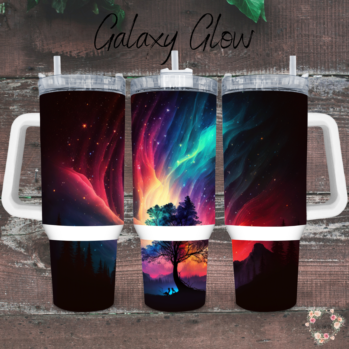 Northern Lights Galaxy Glow tumbler with aurora borealis design – celestial drinkware