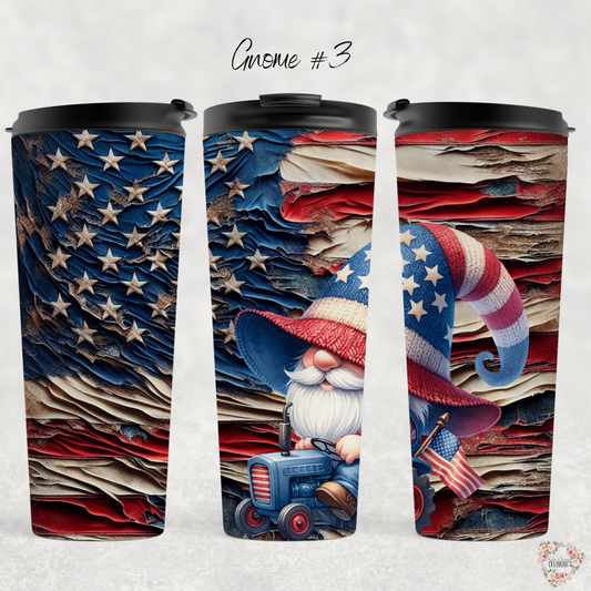 Charming Gnome with Rustic American Flag Backdrop - (Gnome #3) - Tumbler