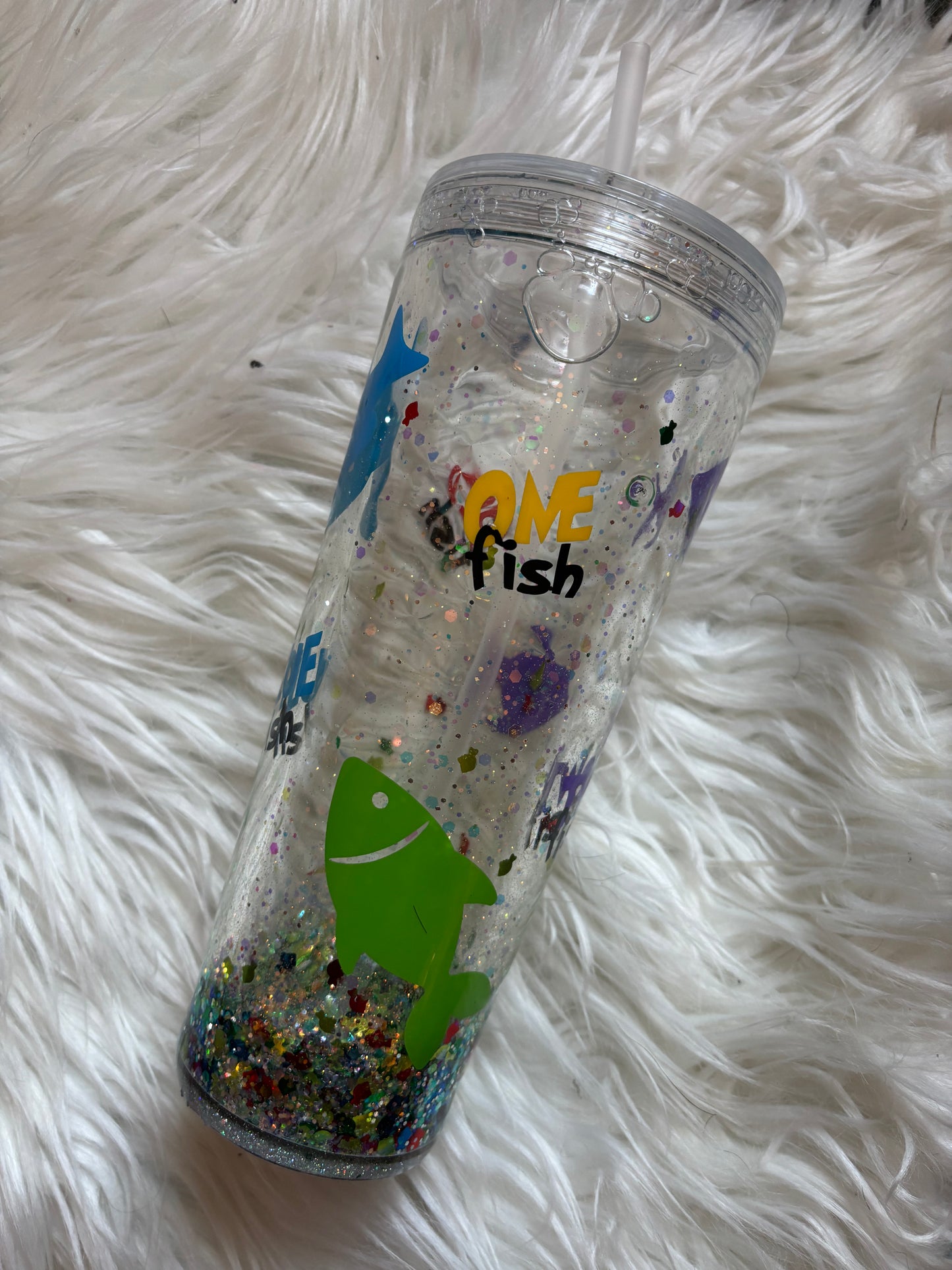 One Fish Two Fish Glitter Snowglobe Tumbler – Dr. Seuss Inspired Cup