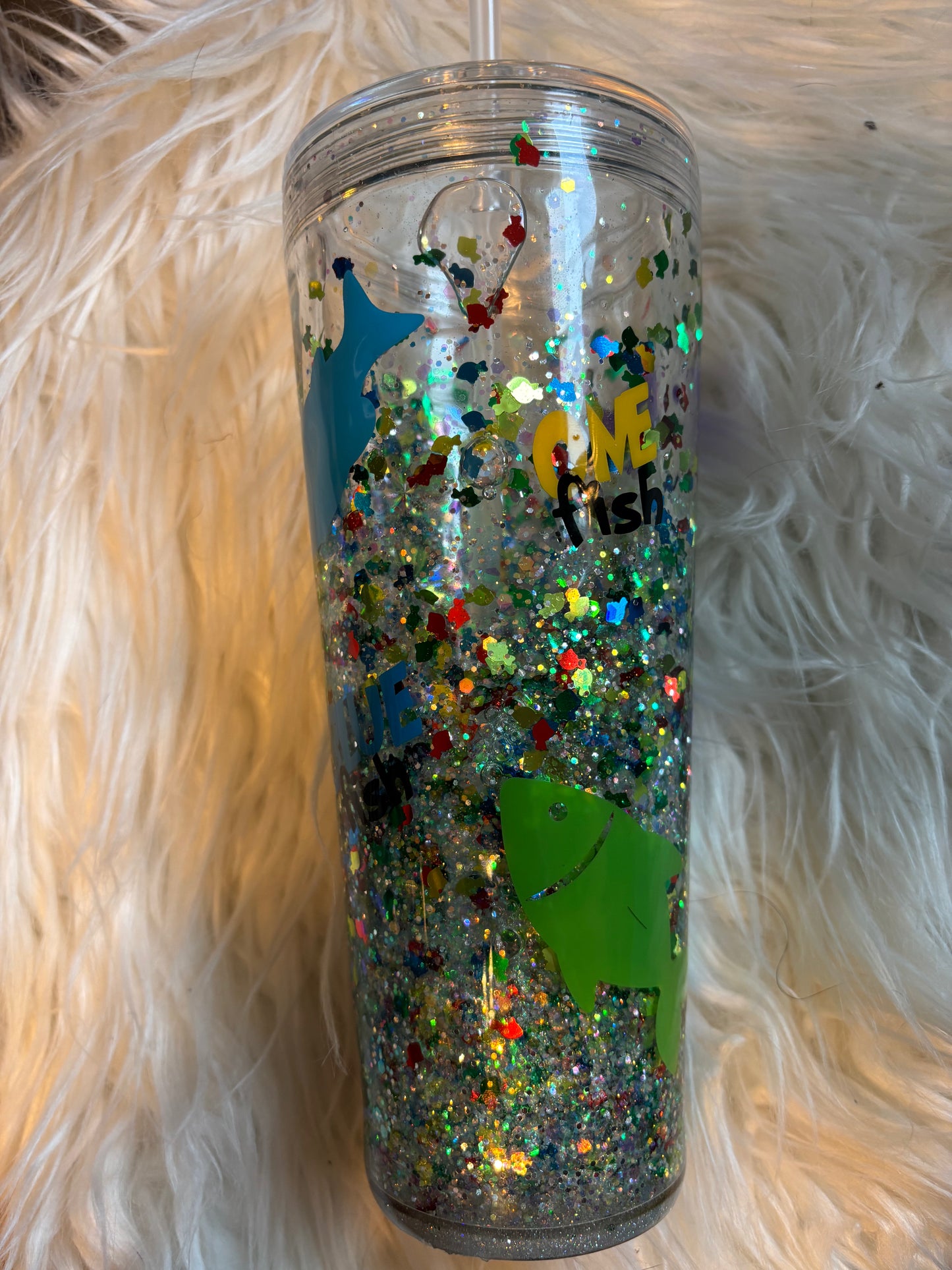 One Fish Two Fish Glitter Snowglobe Tumbler – Dr. Seuss Inspired Cup
