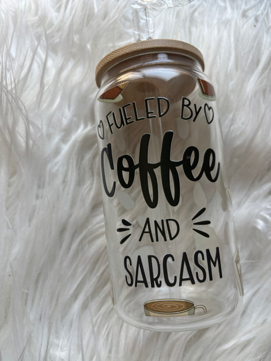 Custom 16 oz. frosted glass can with bamboo lid and clear straw – personalized sublimation tumbler for cold drinks