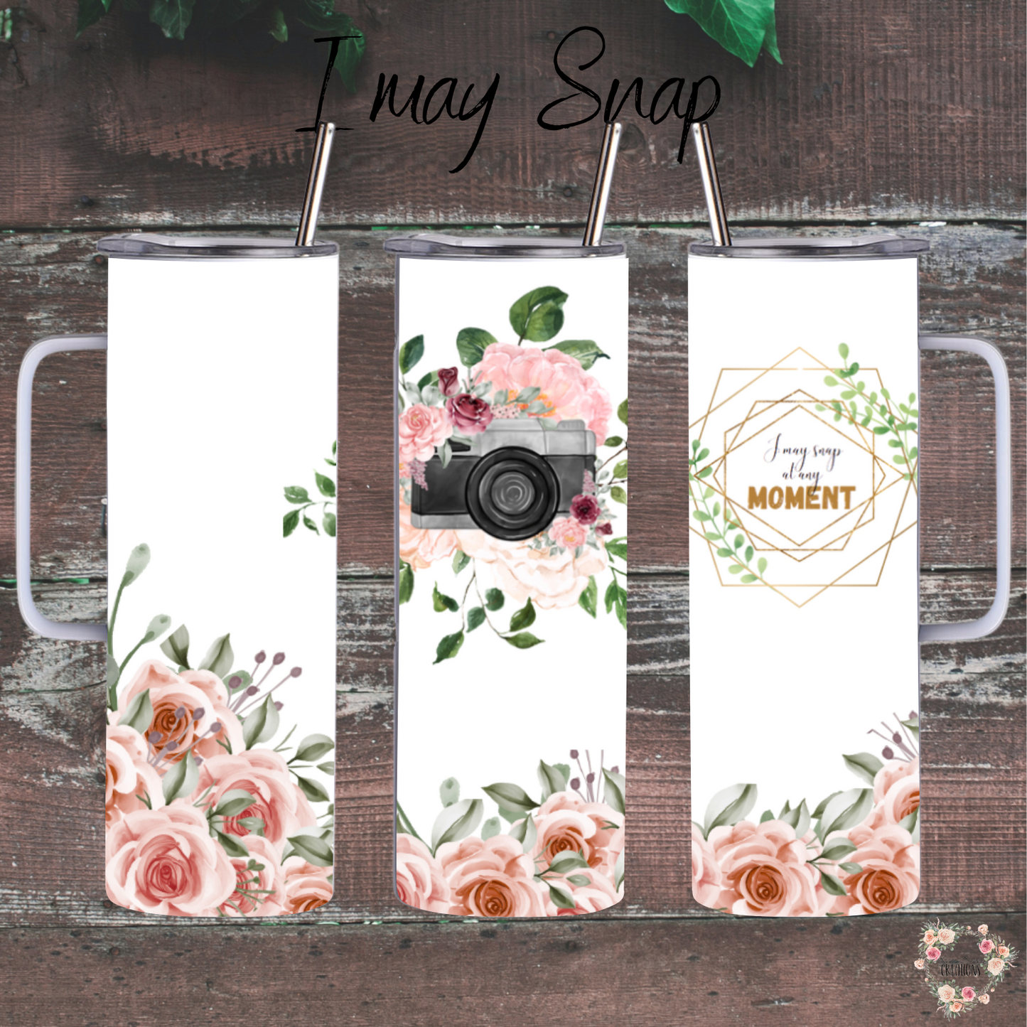 Rustic Camera Floral Tumbler – I May Snap | Photography & Flower Mug Gift