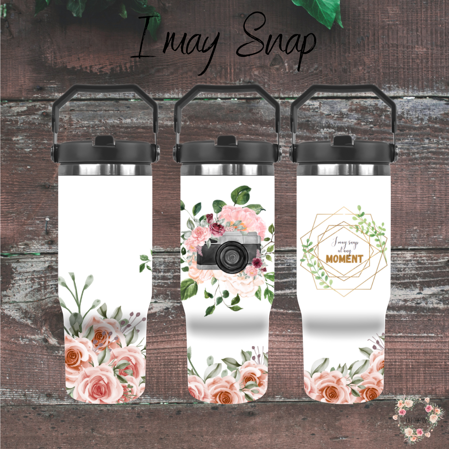 Rustic Camera Floral Tumbler – I May Snap | Photography & Flower Mug Gift