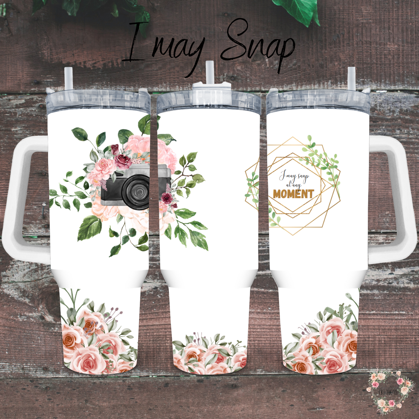 Rustic Camera Floral Tumbler – I May Snap | Photography & Flower Mug Gift