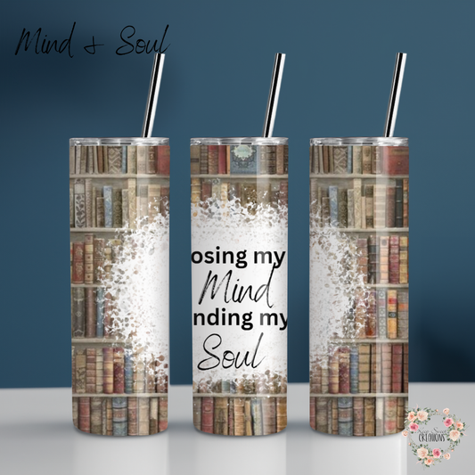 Mind & Soul Tumbler – Vintage Bookshelf Literary Gift