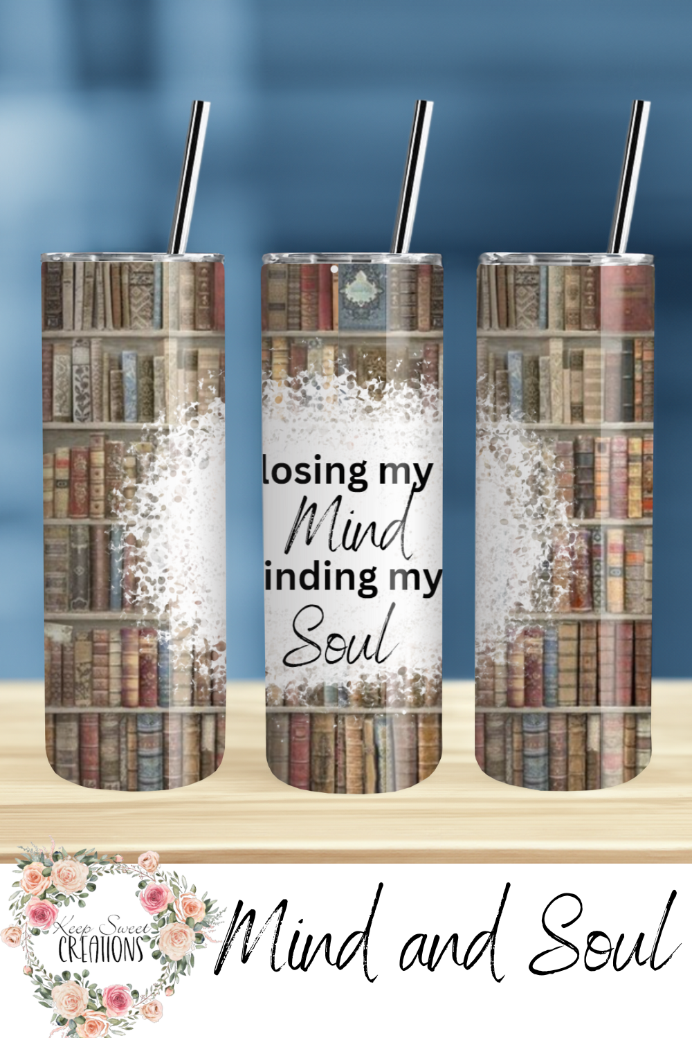 Mind & Soul Tumbler – Vintage Bookshelf Literary Gift