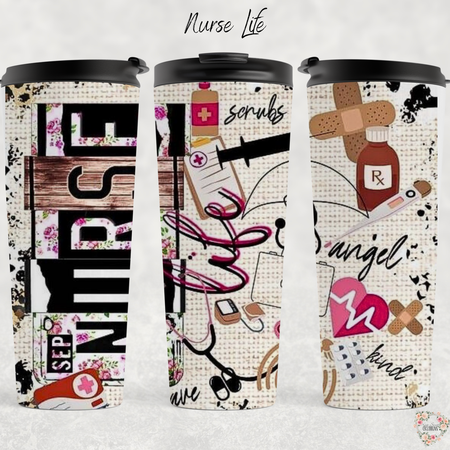 14 oz Travel Mug – Nurse Life Design with Lid for On-the-Go Nurses