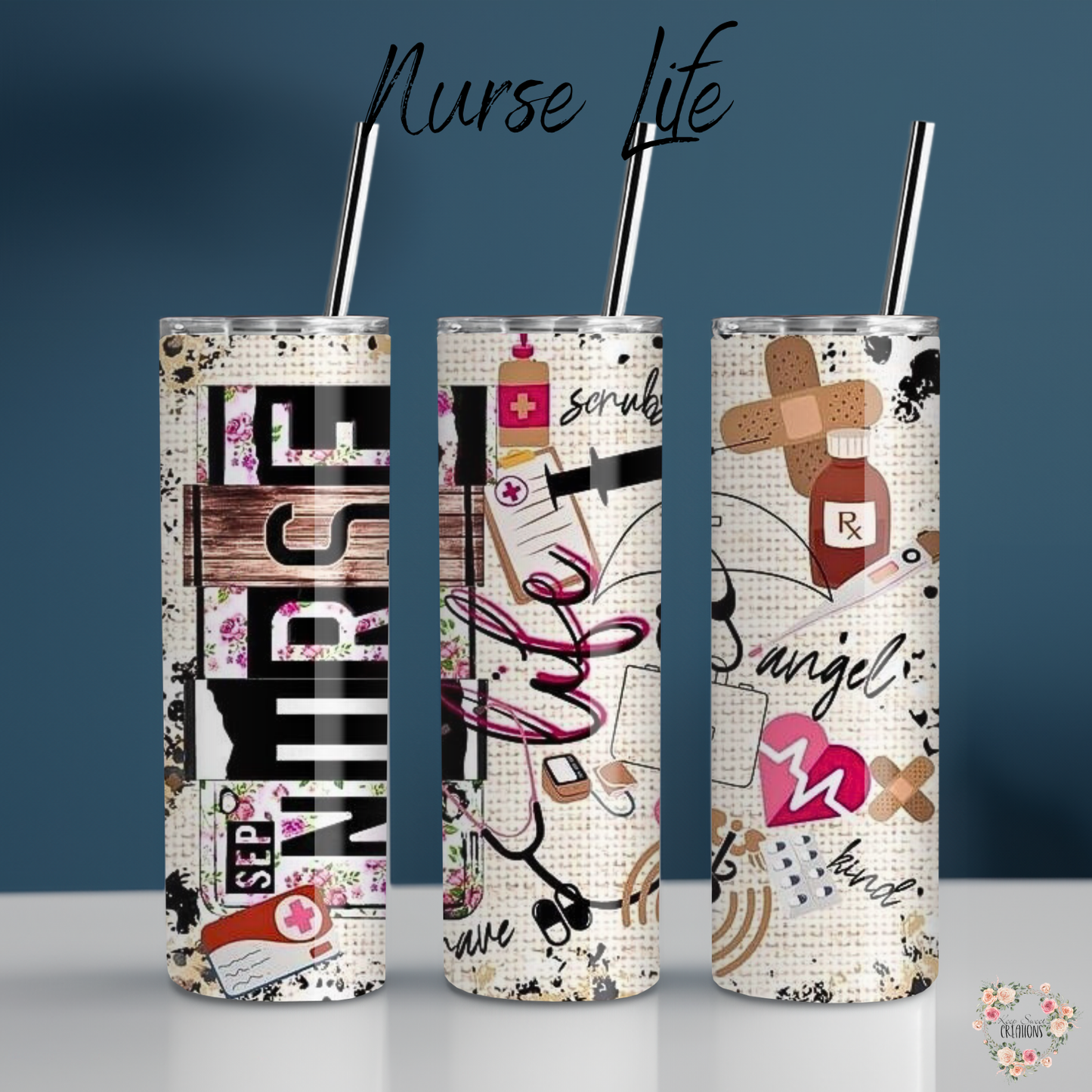20 oz Tumbler with Lid & Straw – Nurse Life Floral Design for Medical Professionals