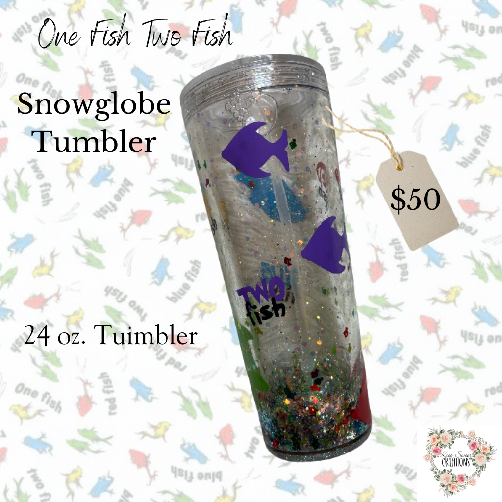 One Fish Two Fish Glitter Snowglobe Tumbler – Dr. Seuss Inspired Cup