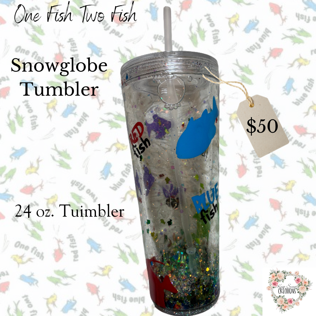 One Fish Two Fish Glitter Snowglobe Tumbler – Dr. Seuss Inspired Cup