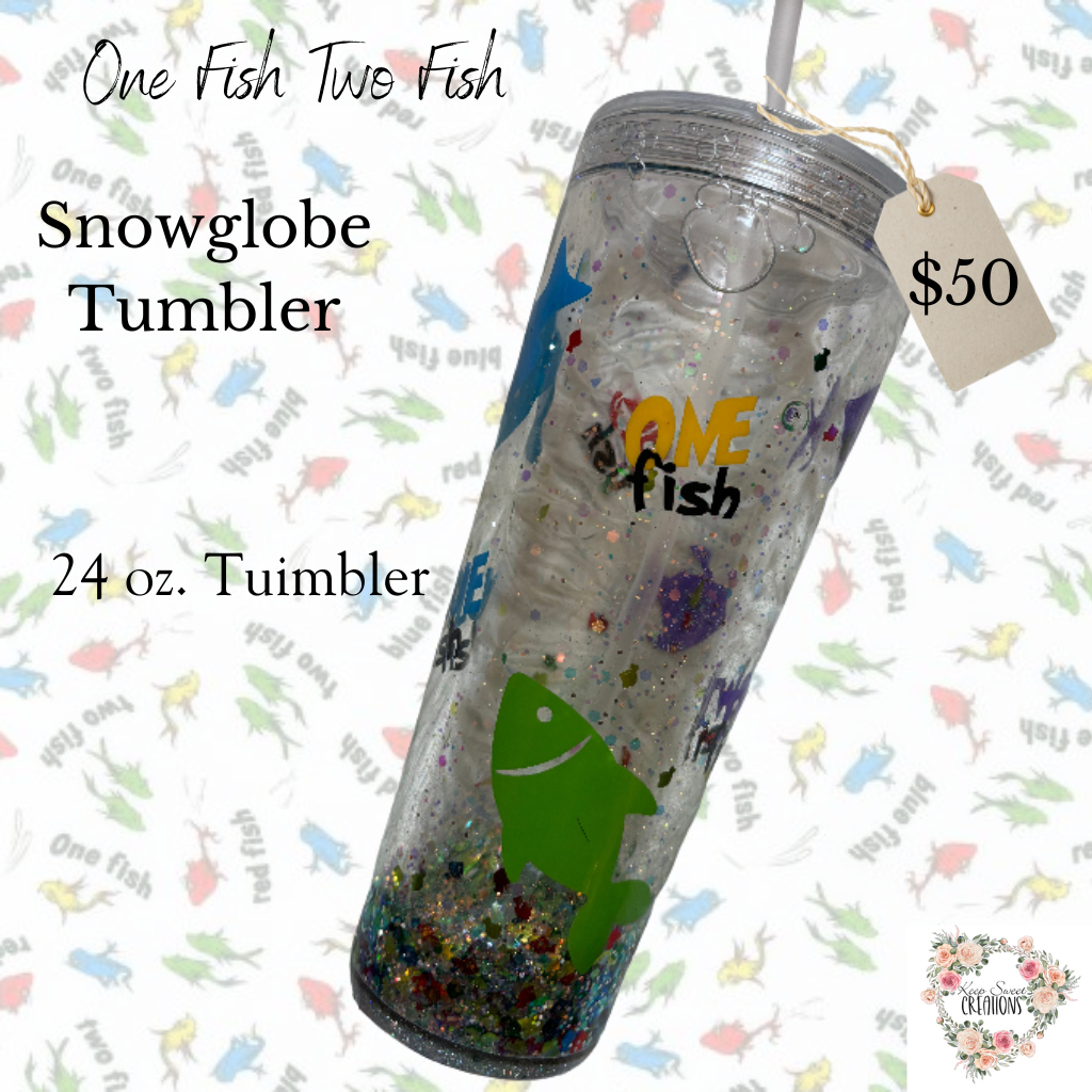 One Fish Two Fish Glitter Snowglobe Tumbler – Dr. Seuss Inspired Cup