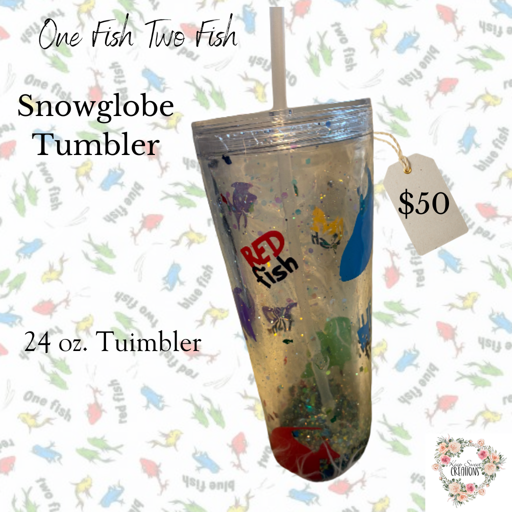 One Fish Two Fish Glitter Snowglobe Tumbler – Dr. Seuss Inspired Cup