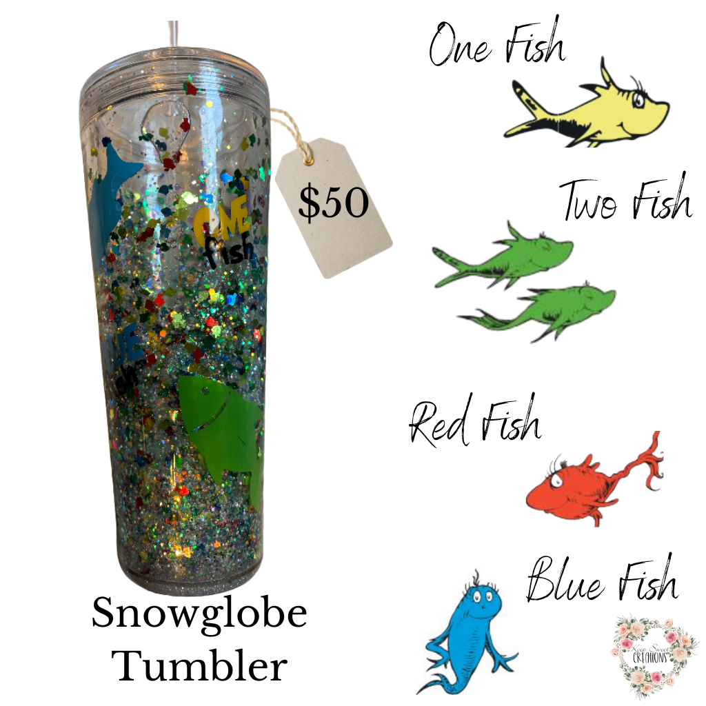 One Fish Two Fish Glitter Snowglobe Tumbler – Dr. Seuss Inspired Cup