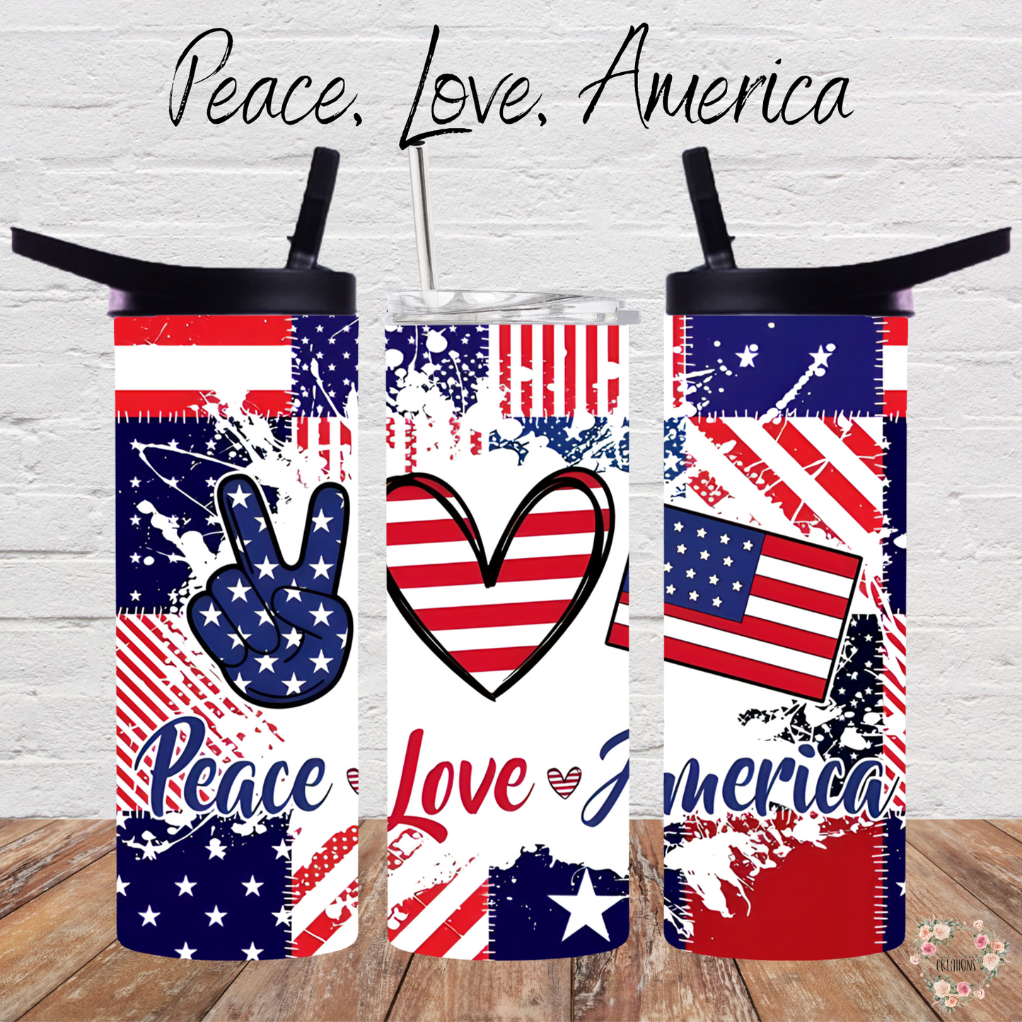 Peace, Love, America Tumbler – Patriotic USA Cup | Red White & Blue