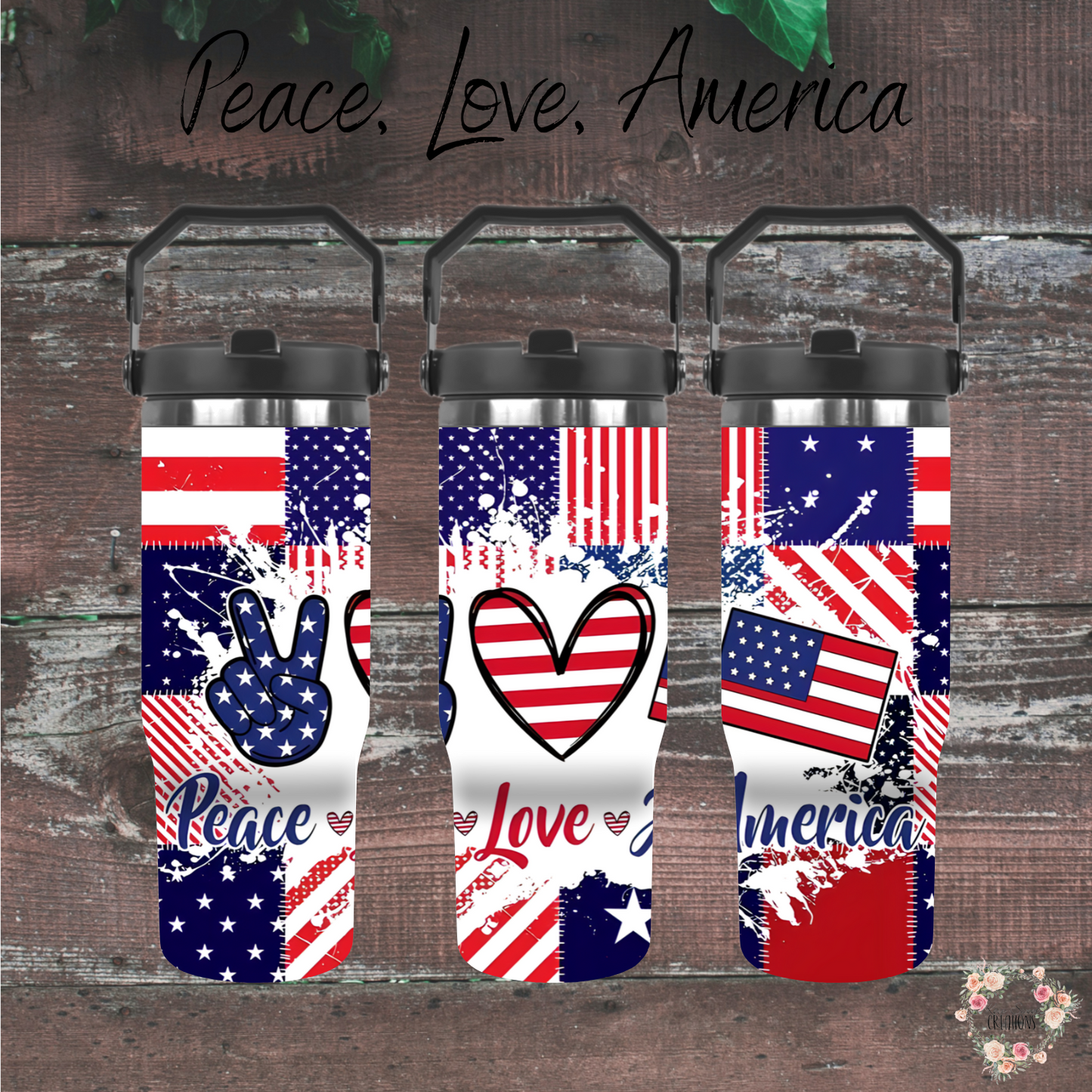Peace, Love, America Tumbler – Patriotic USA Cup | Red White & Blue