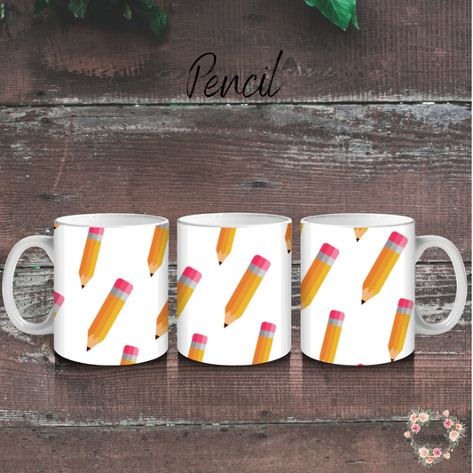 ceramic teacher mug featuring classic pencil design and sublimation print