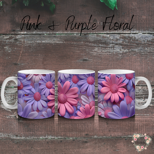 Pink & Purple Floral Tumbler with bold daisy design in magenta, lavender, and violet tones