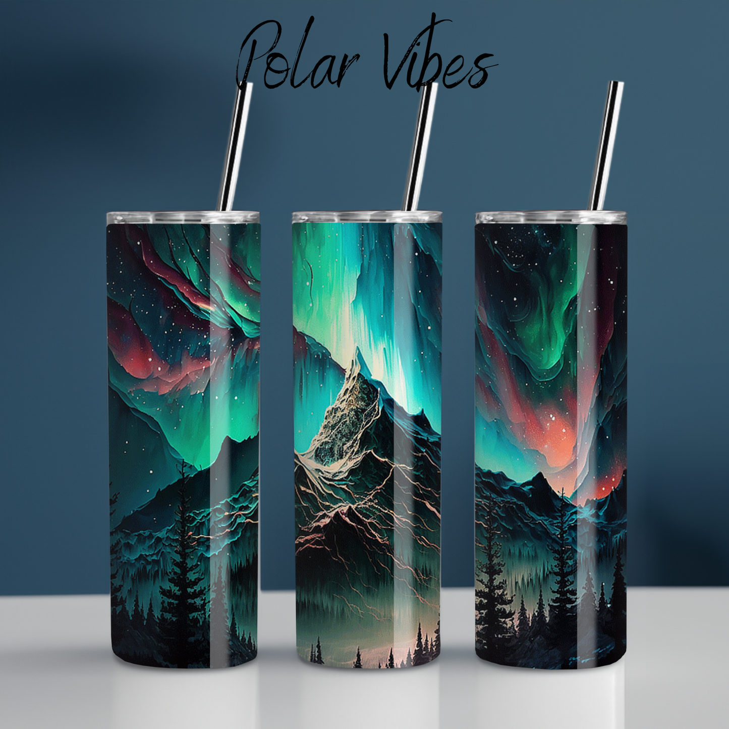 Northern Lights Polar Vibes tumbler with aurora borealis design