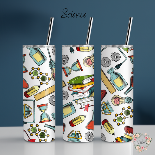 Teacher Tumbler – School Supplies, Science, and Alphabet Designs