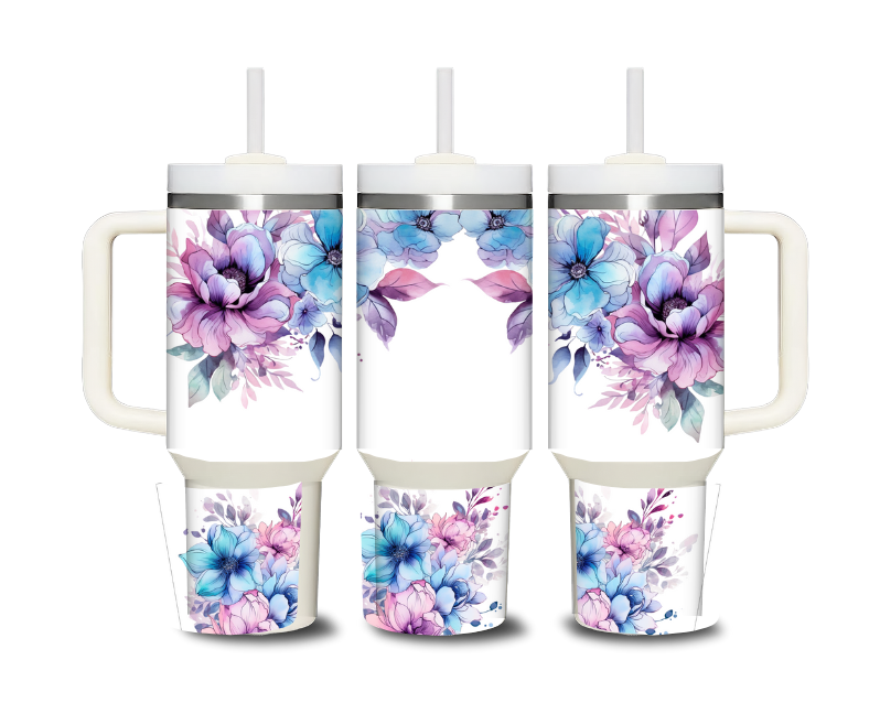 Purple and Blue Floral 40 oz. Tumbler – Elegant Watercolor Design