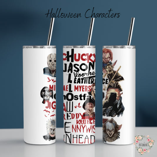 Halloween Horror Characters Tumbler | Scary Movie Cup for Horror Fans