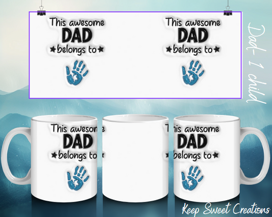Custom Dad Mug with 1 Kid’s Name and Handprint – Personalized Father’s Day Gift