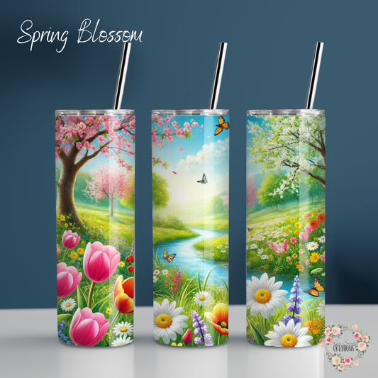 Spring Blossom Serenity Tumbler – Floral Butterfly Cup | Stainless Steel Nature Gift for Her