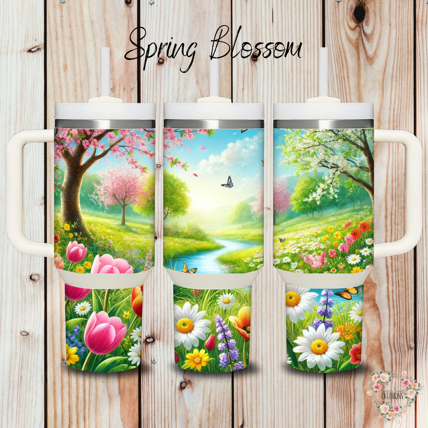 Spring Blossom Serenity Tumbler – Floral Butterfly Cup | Stainless Steel Nature Gift for Her