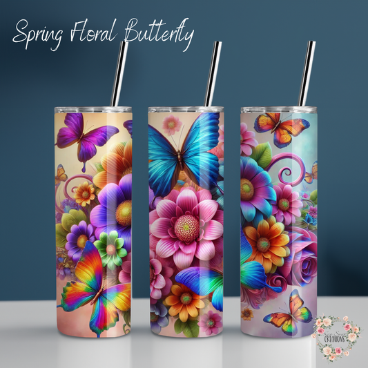 Spring Floral Butterfly Tumbler – Stainless Steel Cup | Floral Butterfly Gift for Her
