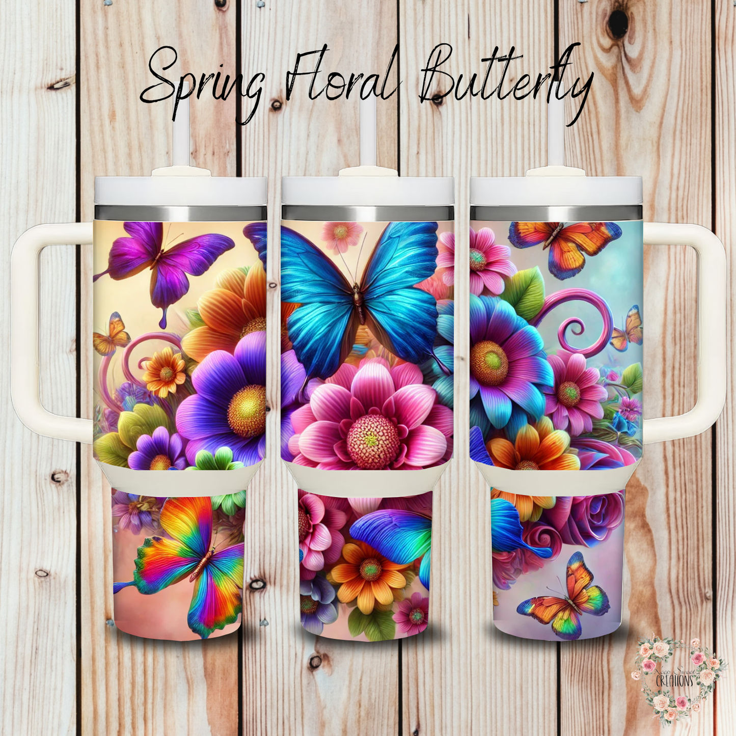 Spring Floral Butterfly Tumbler – Stainless Steel Cup | Floral Butterfly Gift for Her