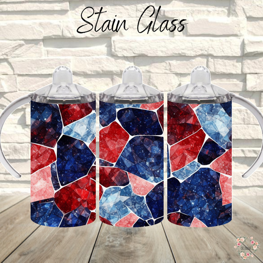 Stained Glass Patriotic Tumbler – Red, White & Blue Mosaic Drinkware