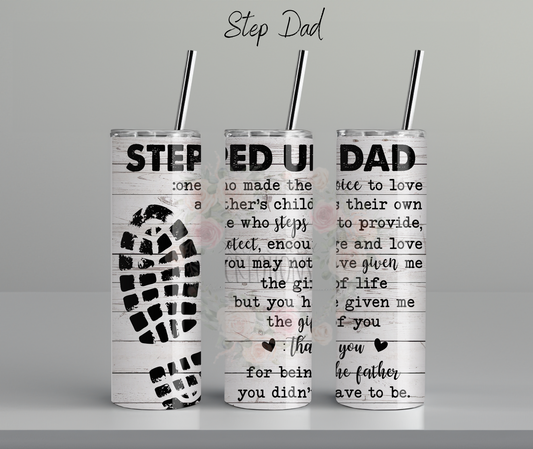 Step Up Dad Tumbler with patriotic boot print – Gift for Bonus Dads