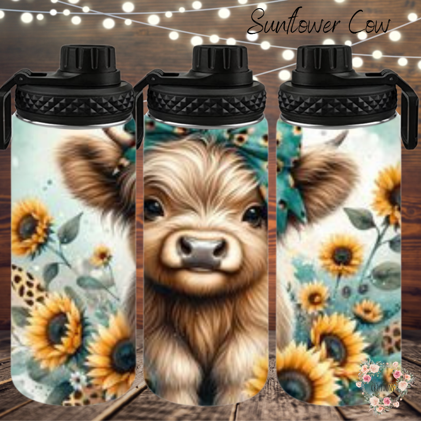 Highland Cow Sunflower Tumbler – Stainless Steel Cup | Country Farmhouse Gift for Her