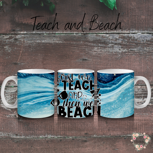 Coastal teacher gift – blue beach sublimation tumbler